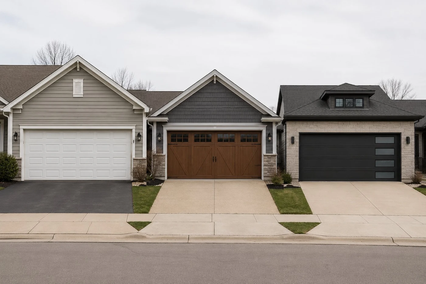Best garage door brands Columbus Ohio - three homes three door styles