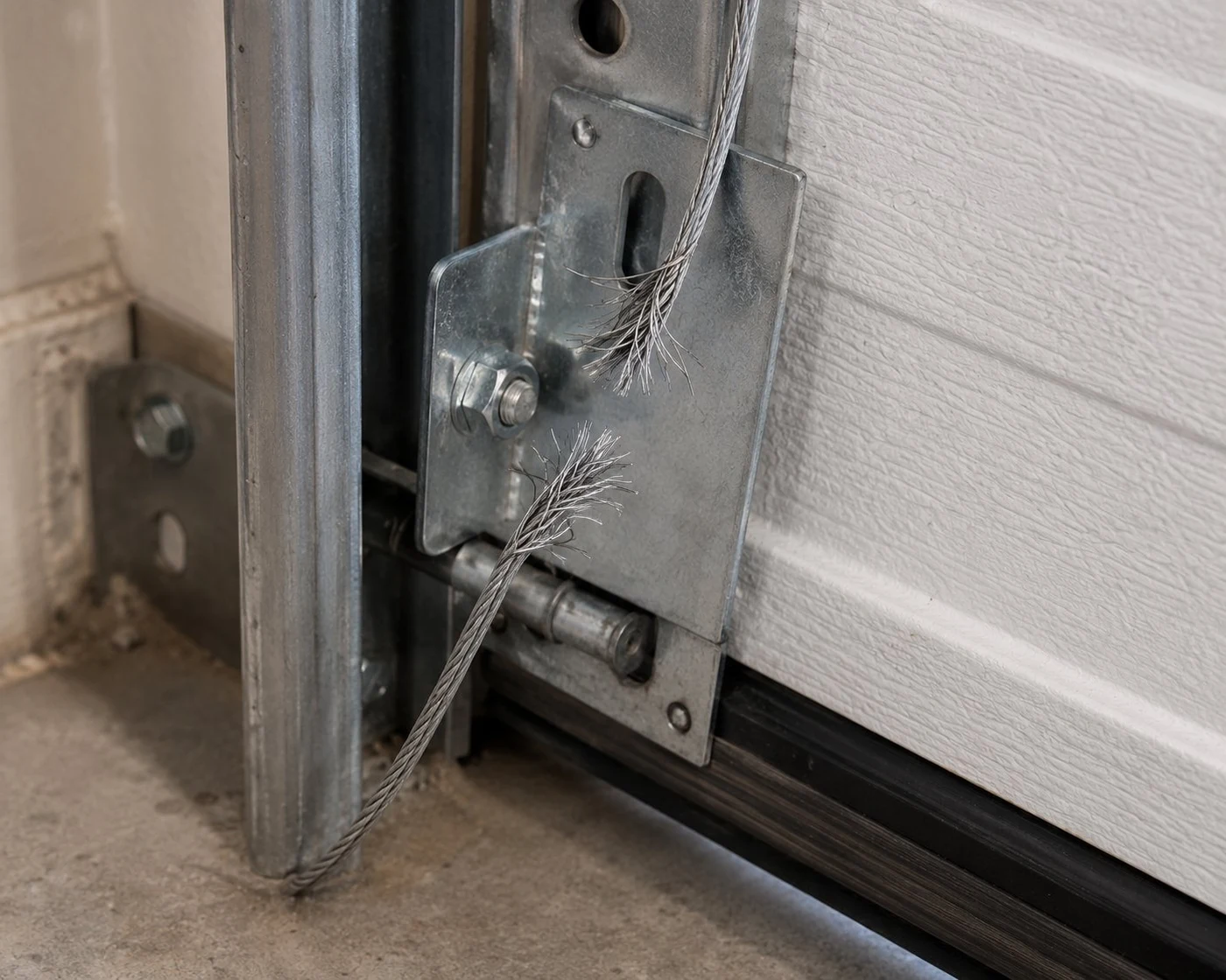 Broken garage door cable at bottom bracket — Columbus Ohio