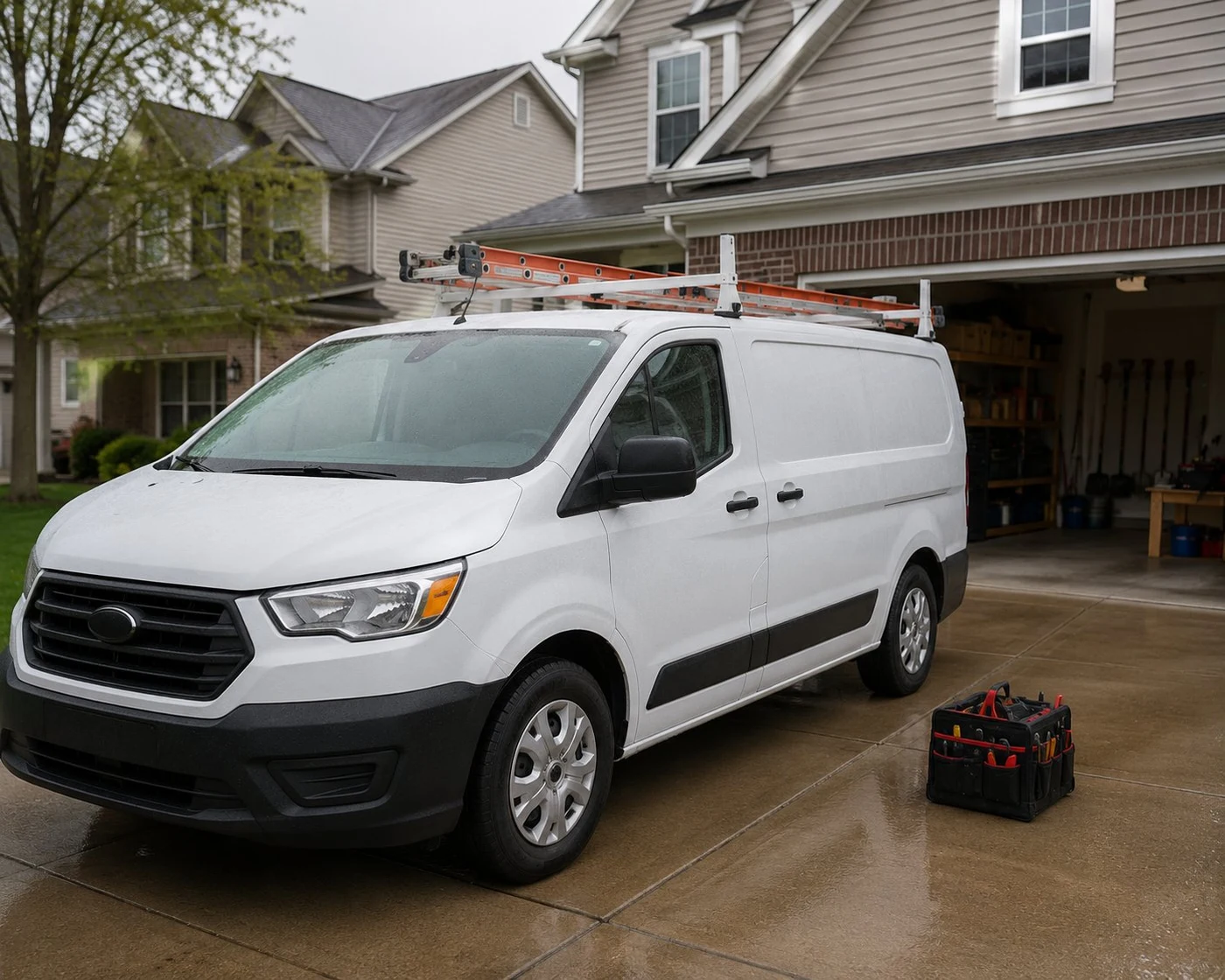 Columbus Garage Door Service van on job site Columbus Ohio