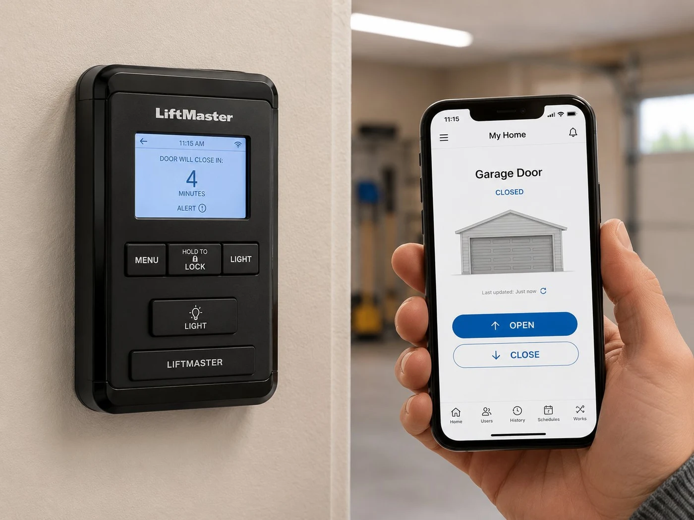 Smart garage door opener Columbus Ohio - LiftMaster keypad and smartphone app